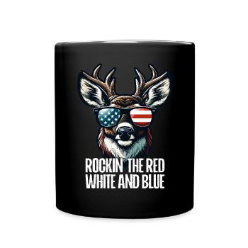4th of July Stag Patriotic Outfit USA Flag - Full Colour Mug - black - Front
