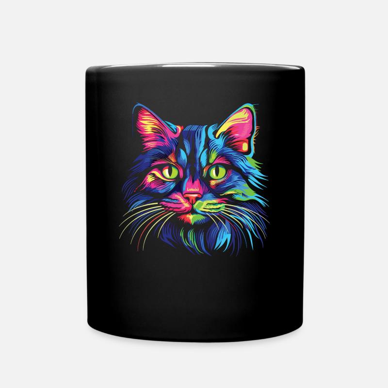Katze Wasserfarben bunte Katzen - Tasse einfarbig - Schwarz