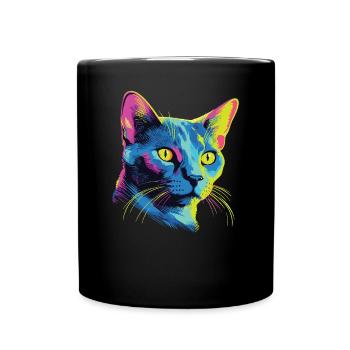 Chat Aquarelle Coloré Bleu Russe - Mug uni - noir - Devant