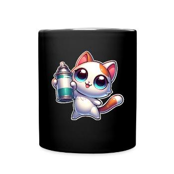 Cat Spray Can Graffiti - Full Colour Mug - black - Front