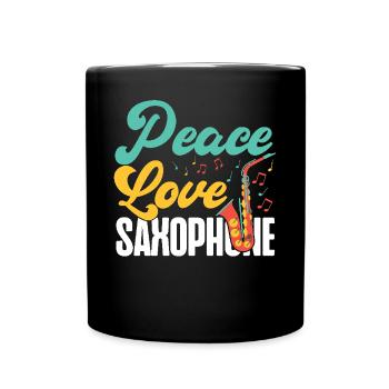 Saxophone Girl Peace Love - Full Colour Mug - black - Front