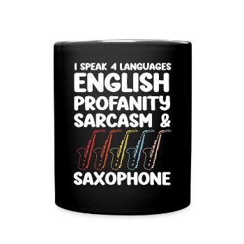 Saxophones Je parle 4 langues - Mug uni - noir - Devant