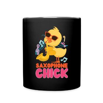 Saxophones Girl Chicken Saxophones - Full Colour Mug - black - Front