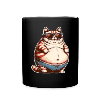 Dicke Katze - Tasse einfarbig - Schwarz - Vorne