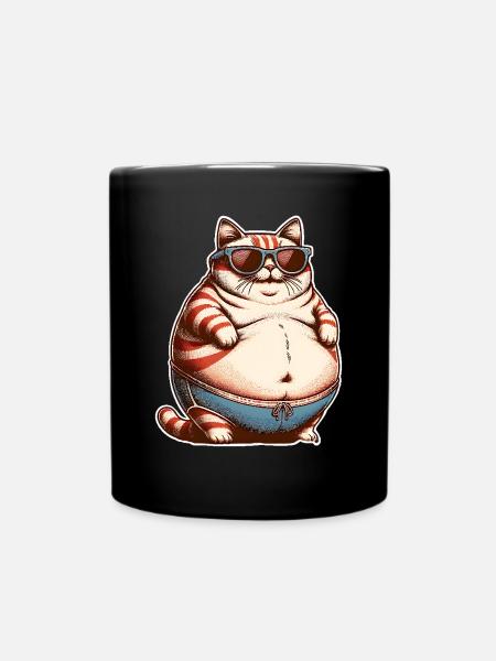 Dicke Katze - Tasse einfarbig - Schwarz