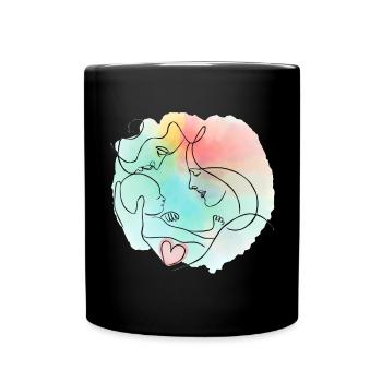 Mère, père, bébé - motif familial coloré - Mug uni - noir - Devant