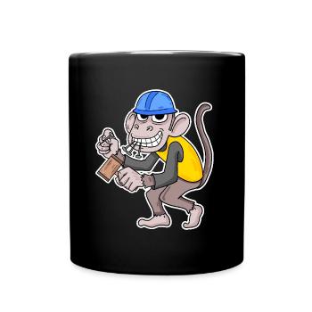 Baustelle Affe lustig Handwerker - Tasse einfarbig - Schwarz - Vorne