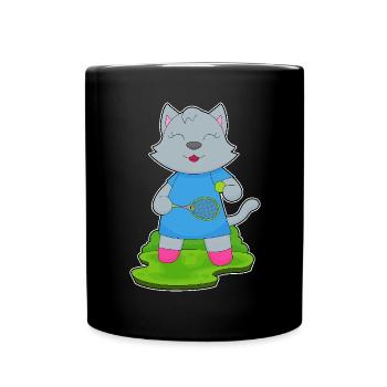 Cat Tennis Tennis Racket - Full Colour Mug - black - Front