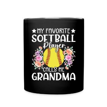Mein Lieblings-Softballspieler nennt mich Oma - Tasse einfarbig - Schwarz - Vorne