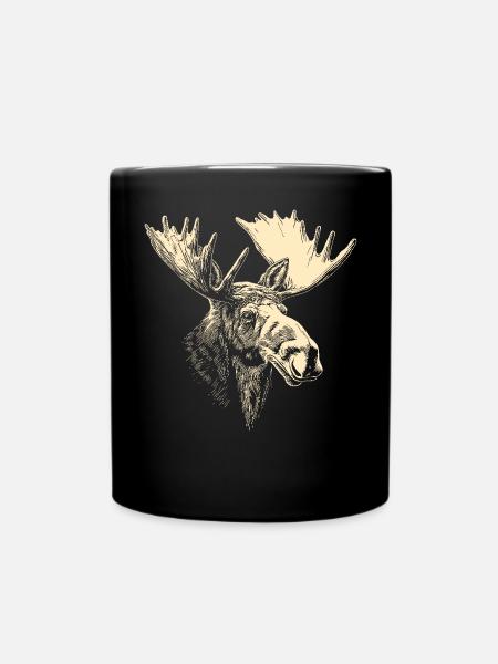 Elch Moose Elchbulle Geweih Hirsch Wilde Elche - Tasse einfarbig - Schwarz