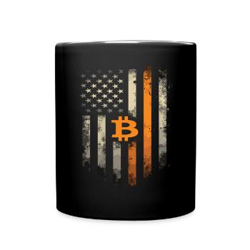 Bitcoin Motif – Rustic Design with USA Flag - Full Colour Mug - black - Front