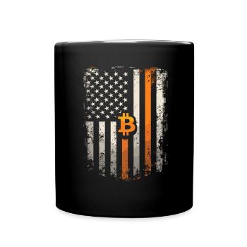 Bitcoin Motif – Rustic Design with USA Flag - Full Colour Mug - black - Front