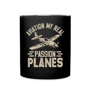 L’aviation, ma vraie passion, les avions - Mug uni - noir - Devant