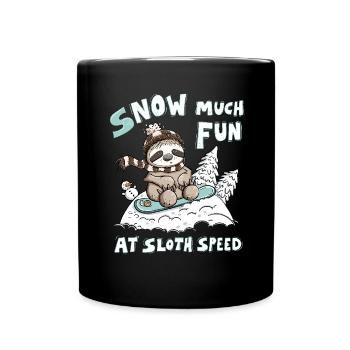 Little Sloth in Winter Snow Snow Much Fun - Full Colour Mug - black - Front