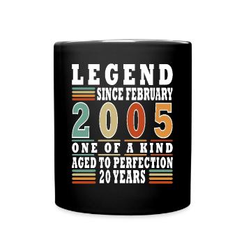 20. Geburtstag Februar 2005 Jahrgang 20 Jahre - Tasse einfarbig - Schwarz - Vorne