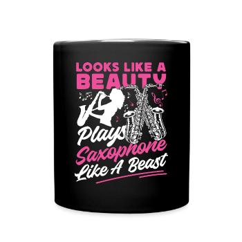 Saxophone Girl Female Looks Like A - Full Colour Mug - black - Front