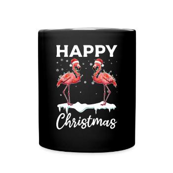 Happy Christmas - Pink Flamingo Flamingo Lover - Full Colour Mug - black - Front