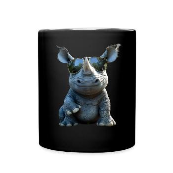 Nashorn Rhinozeros Afrika Safari Nashörner Rhino - Tasse einfarbig - Schwarz - Vorne