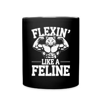 Bodybuilding Cat Fitness Workout Gym Instructor - Full Colour Mug - black - Front