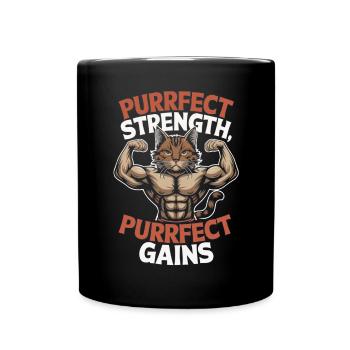 Bodybuilding Cat Fitness Workout Gym Instructor - Full Colour Mug - black - Front