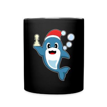 Dolphin Christmas Chess - Full Colour Mug - black - Front
