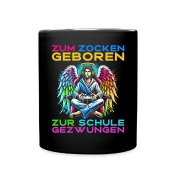 Né pour jouer Forcé d’aller à l’école Angel - Mug uni - noir - Devant
