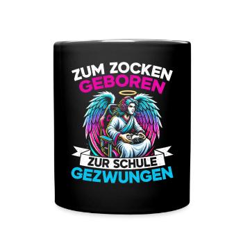 Né pour jouer Forcé d’aller à l’école Angel - Mug uni - noir - Devant