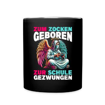 Né pour jouer Forcé d’aller à l’école Angel - Mug uni - noir - Devant