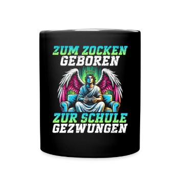 Né pour jouer Forcé d’aller à l’école Angel - Mug uni - noir - Devant