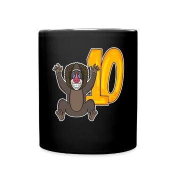 10th Birthday Motif Monkey - Ten - 10 Years - Full Colour Mug - black - Front