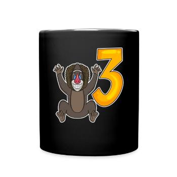Drei 3 - Nummer 3 - Zahl 3 Geburtstag Affe - Tasse einfarbig - Schwarz - Vorne