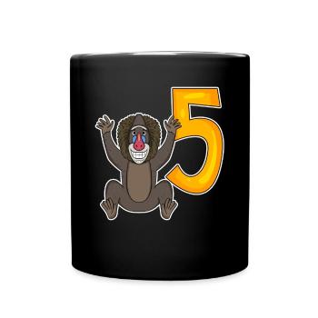 5. Geburtstag Motiv Affe - 5 jahre - Tasse einfarbig - Schwarz - Vorne
