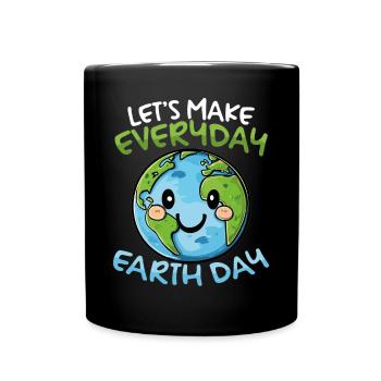 Let's Make Everyday Earth Day Cute Planet - Full Colour Mug - black - Front