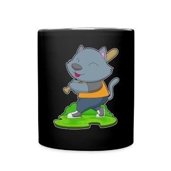 Katze Baseball Baseballschläger - Tasse einfarbig - Schwarz - Vorne
