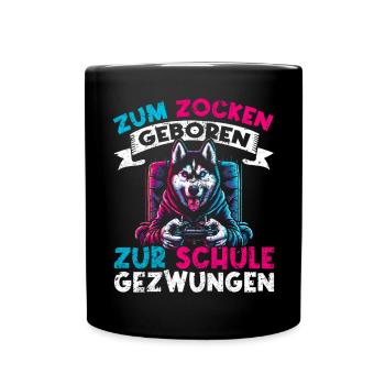 Born to gamble forced to school husky - Full Colour Mug - black - Front