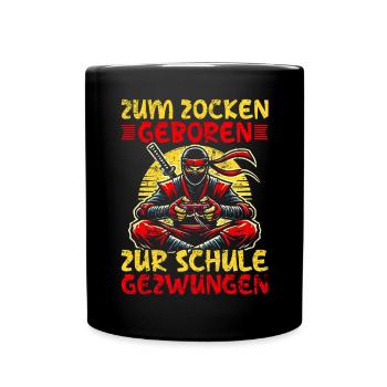 Born To Play, Forced To School, Ninja - Full Colour Mug - black - Front