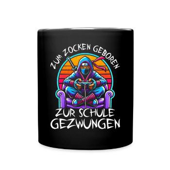 Born To Play, Forced To School, Ninja - Full Colour Mug - black - Front