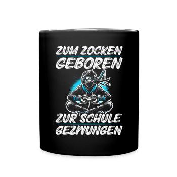 Born To Play, Forced To School, Ninja - Full Colour Mug - black - Front