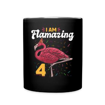 Flamingo 4th Birthday party - I am Flamazing 4 - Tasse einfarbig - Schwarz - Vorne