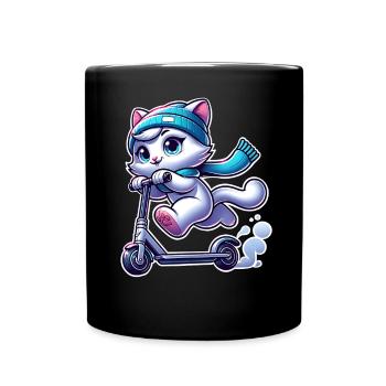 E-Scooter E-Roller Tretroller Katze - Tasse einfarbig - Schwarz - Vorne