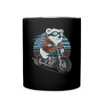Bear on Motorcycle Adventure Retro Style - Full Colour Mug - black - Front
