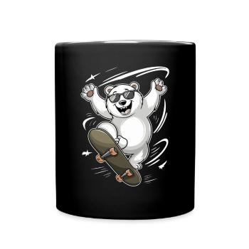 Drôle d’ours avec planche à roulettes en action - Mug uni - noir - Devant