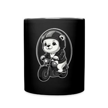 Moving bear with motorcycle helmet and jacket - Full Colour Mug - black - Front