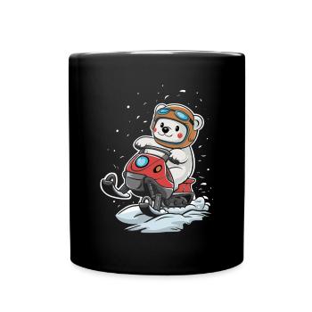 Ours polaire mignon sur motoneige - Mug uni - noir - Devant