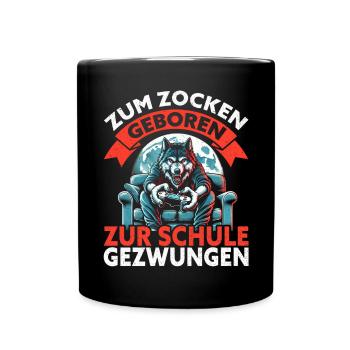 Né pour jouer Forcé d’aller à l’école Loup - Mug uni - noir - Devant