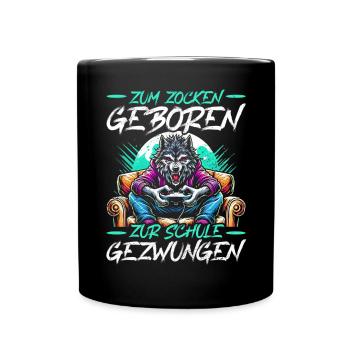 Born to gamble Forced to go to school Wolf - Full Colour Mug - black - Front