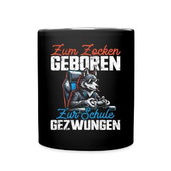 Né pour jouer Forcé d’aller à l’école Loup - Mug uni - noir - Devant