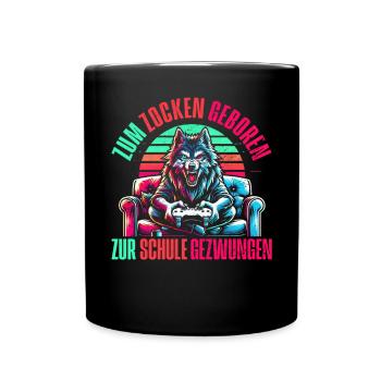Né pour jouer Forcé d’aller à l’école Loup - Mug uni - noir - Devant