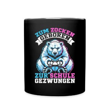 Né pour jouer, forcé d’aller à l’école, ours polaire - Mug uni - noir - Devant