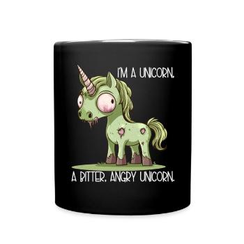 Je suis une licorne – Dessin animé zombie en colère avec une licorne - Mug uni - noir - Devant